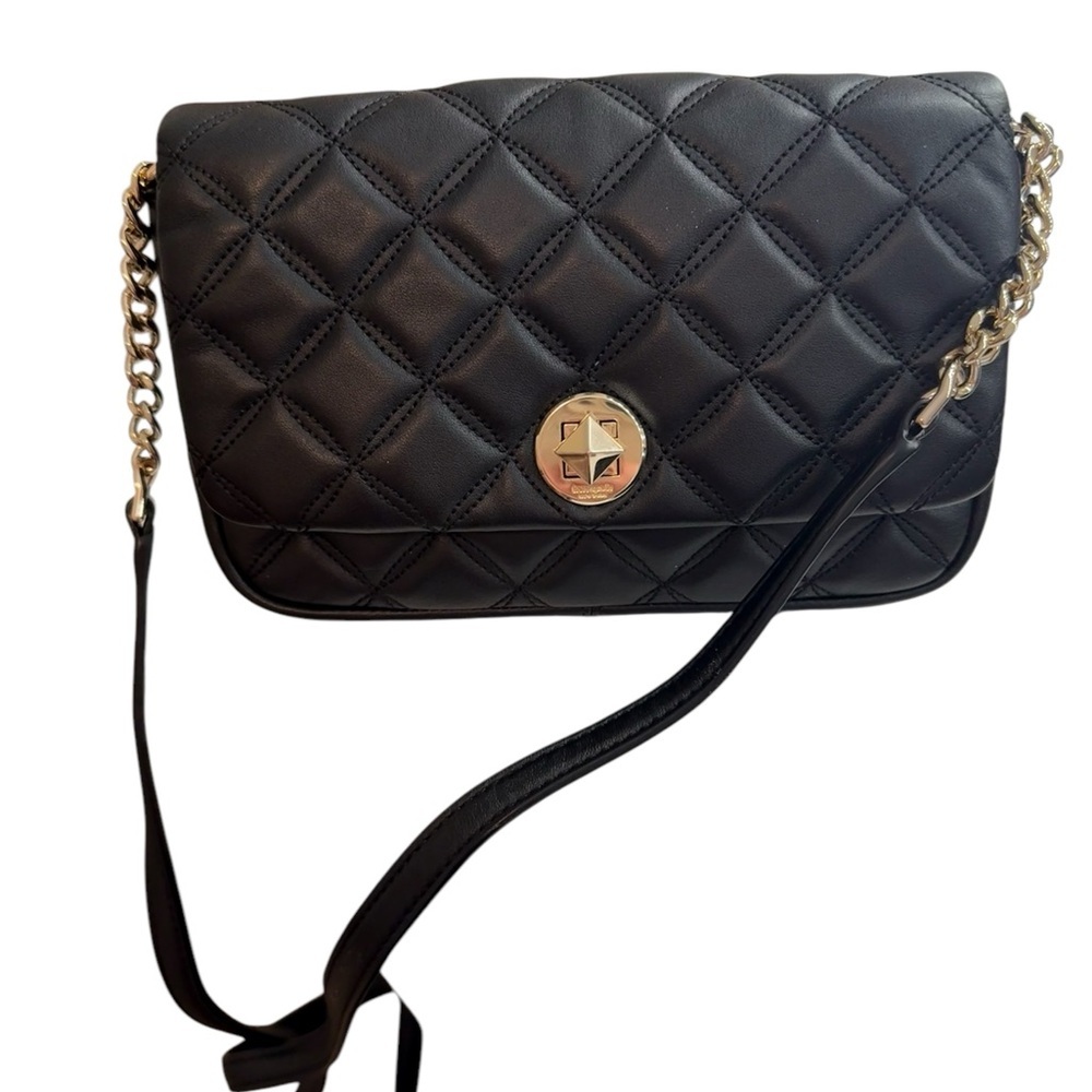 kate spade Gold and Black Crossbody Bag with Quilted Texture and Chain Strap